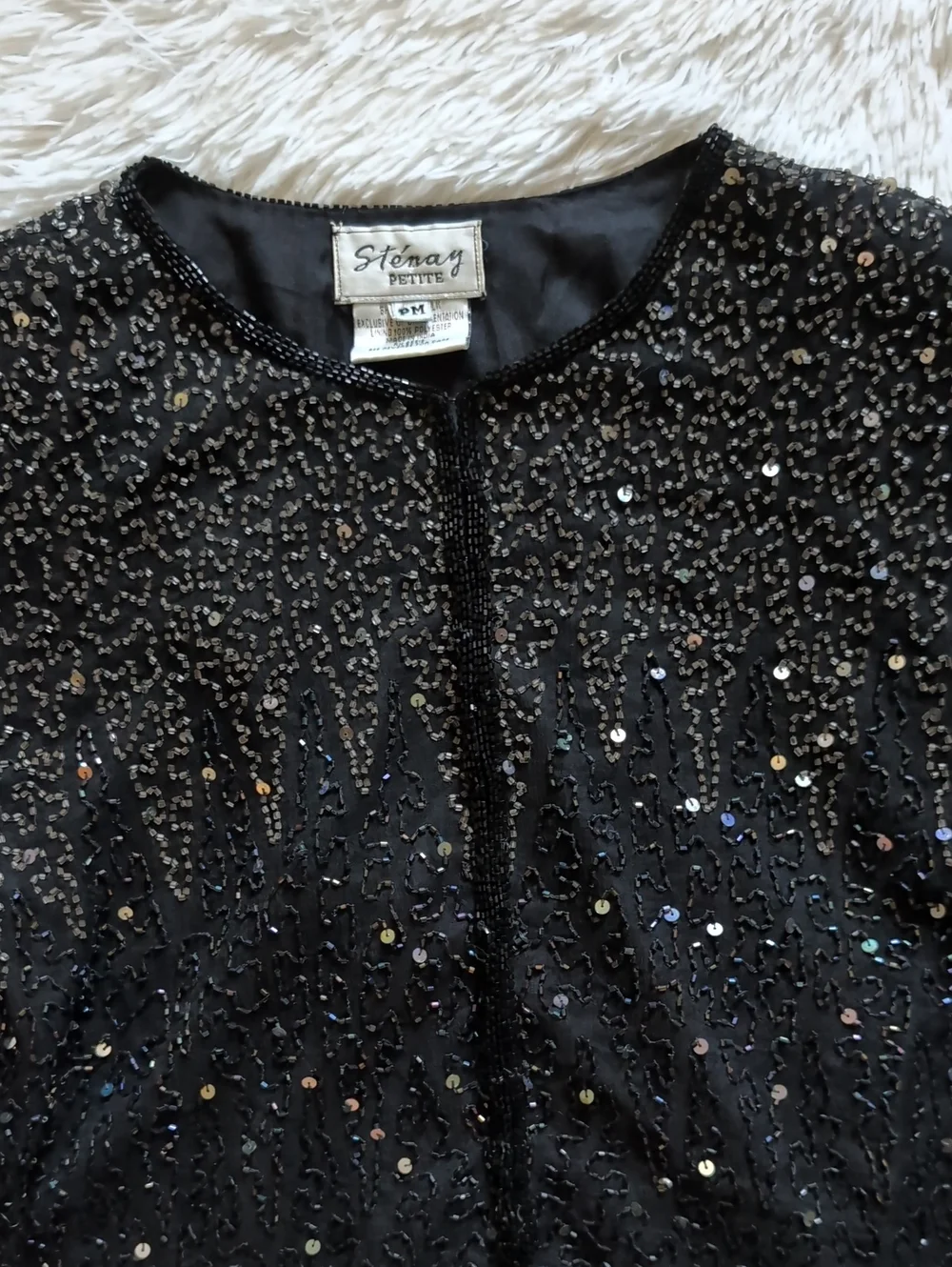 80s Vintage Stenay Iridescent Beaded Hook & Eye Front 100% Silk Jacket Medium